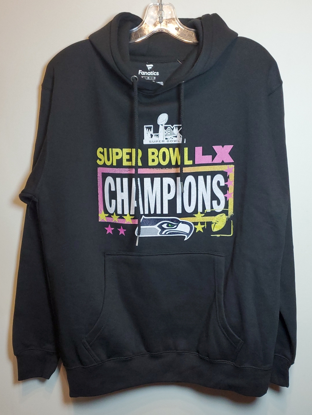 440. NWT - Fanatics Seattle Seahawks Myers Super Bowl LX Champions Black Hoodie